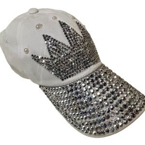 NEW white cotton  rhinestone bling Y2K crown baseball cap